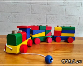 Wooden train, Colourful train, Locomotive made of wood, Toys for toddler, Eco toys for toddlers, Wooden vehicle, Birthday gift for baby boy