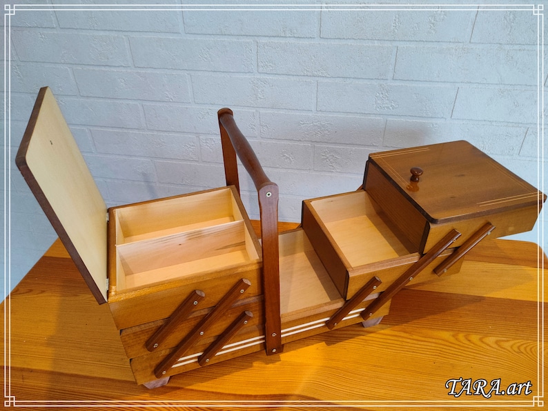 Large Sewing Box Wood Storage Box for Sewing Kit Fold Out Etsy