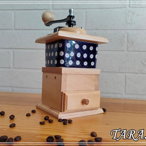 Coffee mill made from wood and porcelain, Manual coffee grinder, Coffee grinder, Handmade wooden and ceramic grinder for coffee beans