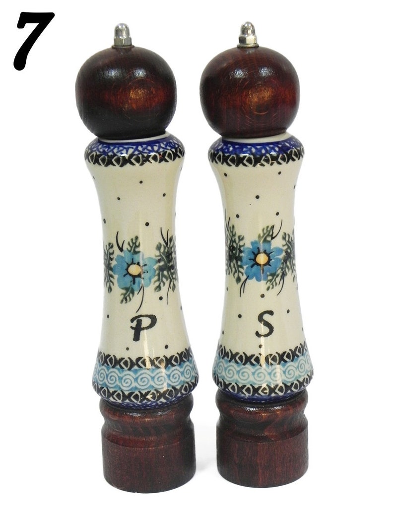 Set of salt and pepper mill made from wood and porcelain, Set of salt and pepper grinder, 2 pieces of handmade wooden and ceramic grinders image 7