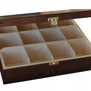 Teebox mit Fächern aus Holz, Teekiste, Teebeutelhalter, Teebox, verstellbare Teebox, Teebox aus Holz, Teebeutelhalter braun