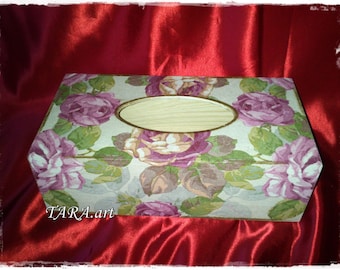 Decoupage Wooden Tissue Box: Vintage Floral Rose Design