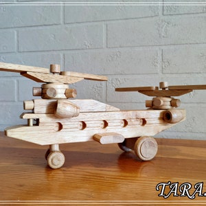 Wooden helicopter for children, non-toxic aircraft toy made from natural wood, big airplane, safe toys for kids, birthday gift for small boy