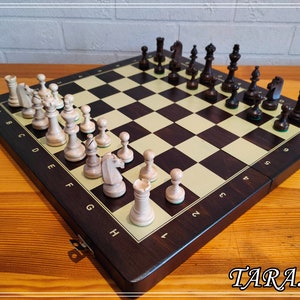 Classic chess set made of wood, Handmade game board, Wooden chess board, Hand carved chess pieces wood, Folding chess board with storage box