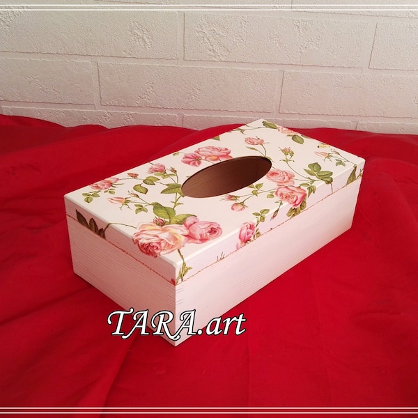 Boîte de tissu de découpage, boîte en tissu en bois, vintage, support de tissu, couverture de boîte de tissu, boîte de serviette, décor de salon, décoration à la maison, fleurs, roses