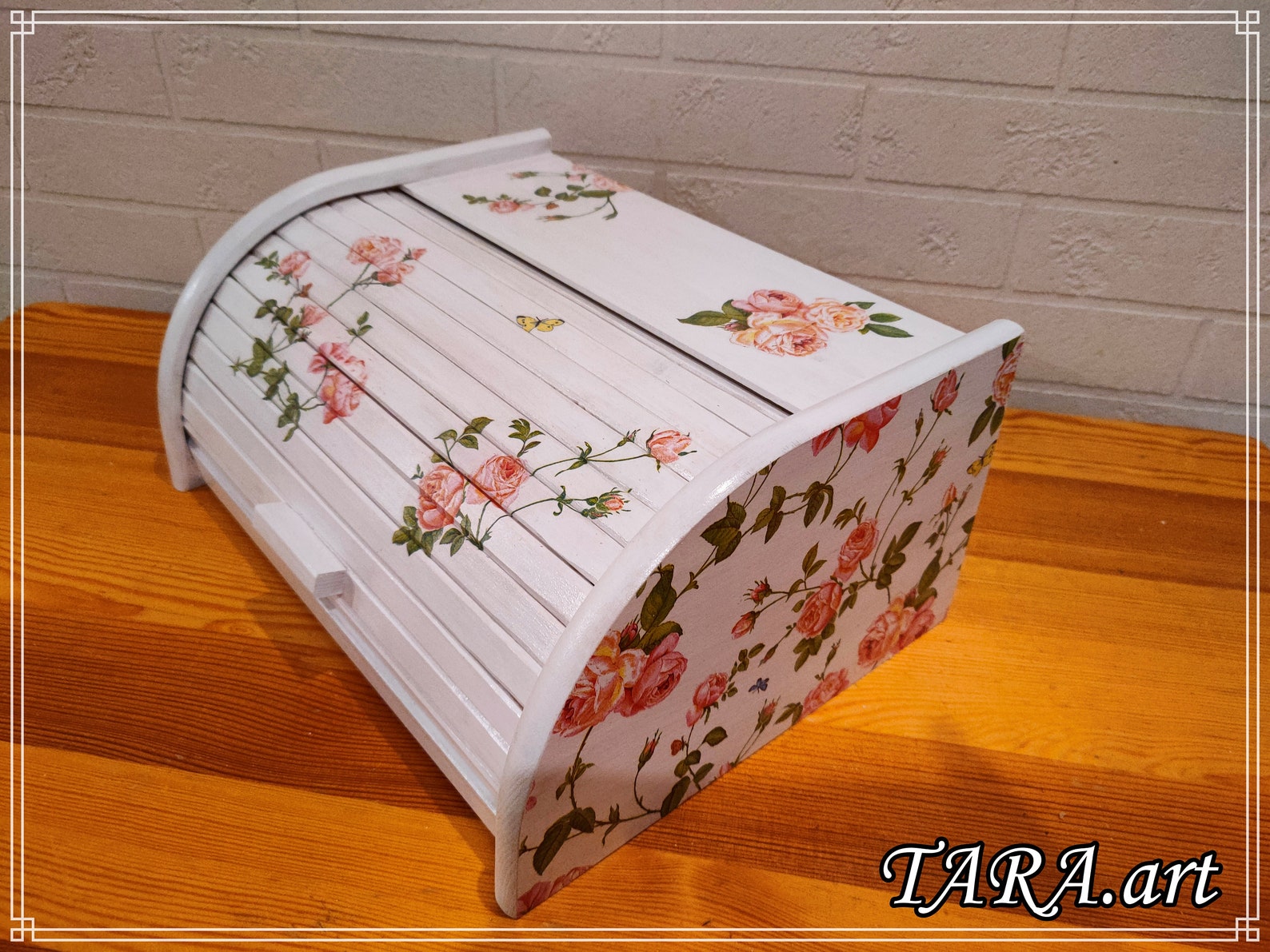 White Wooden Bread Box Decorated With Decoupage Wooden Bread Etsy