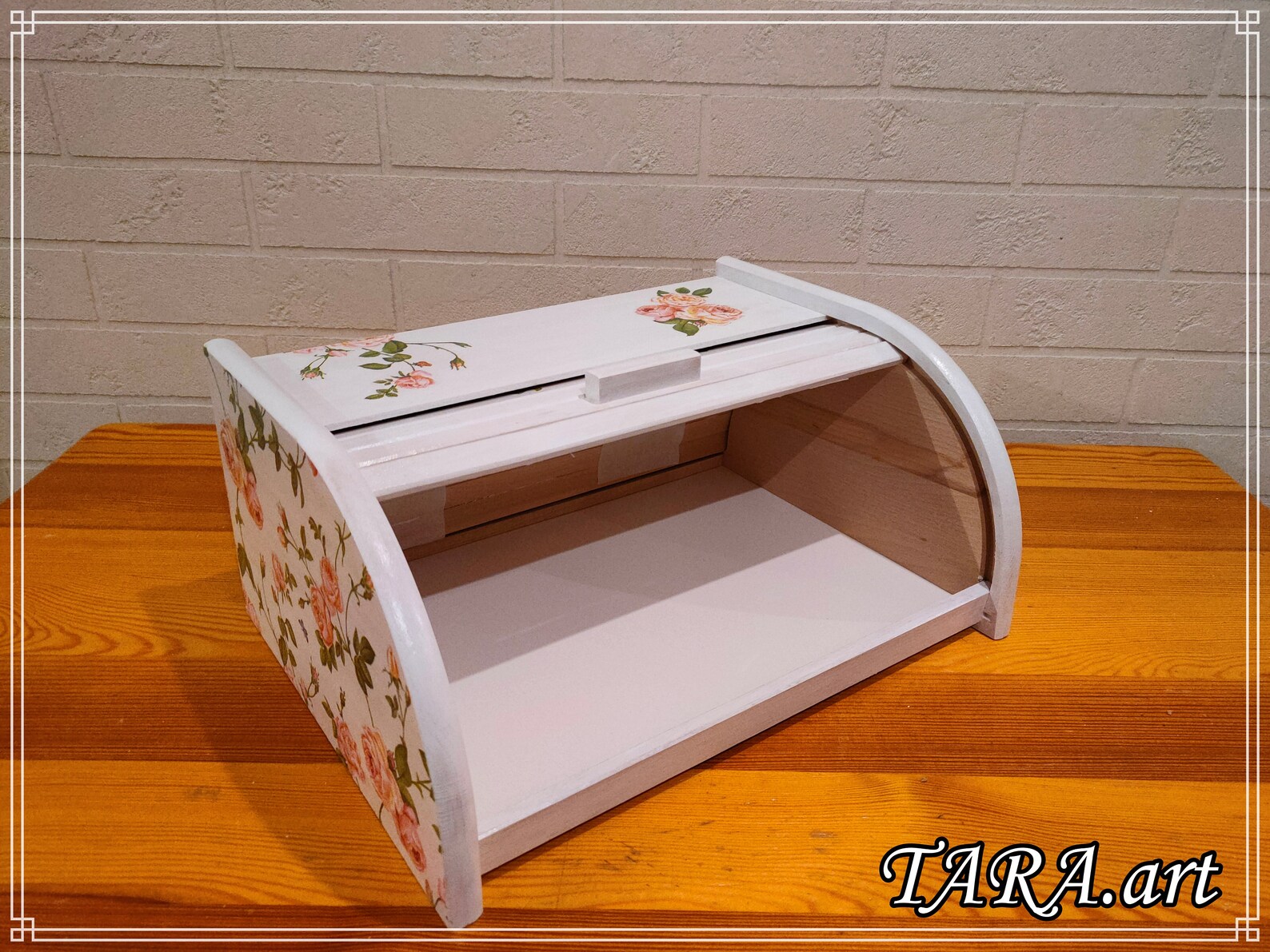 White Wooden Bread Box Decorated With Decoupage Wooden Bread Etsy