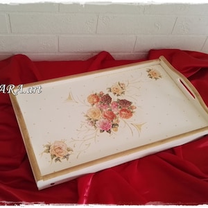 Tray, decoupage tray, wooden tray with legs, coffee table tray, bed tray, decorative tray, kitchen decor, flowers, plateau decoupage.