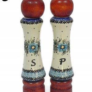 Set of salt and pepper mill made from wood and porcelain, Set of salt and pepper grinder, 2 pieces of handmade wooden and ceramic grinders image 5