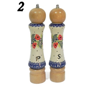 Set of salt and pepper mill made from wood and porcelain, Set of salt and pepper grinder, 2 pieces of handmade wooden and ceramic grinders image 1