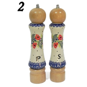 Set of salt and pepper mill made from wood and porcelain, Set of salt and pepper grinder, 2 pieces of handmade wooden and ceramic grinders