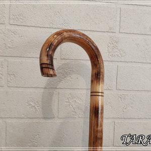 Lightweight wooden walking stick, Solid and simple cane stick from wood, Bent cane stick in minimalist style, Gift for man husband father
