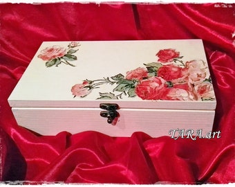 Decoupage Tea Box: Hand-Painted Wooden Tea Bag Organizer