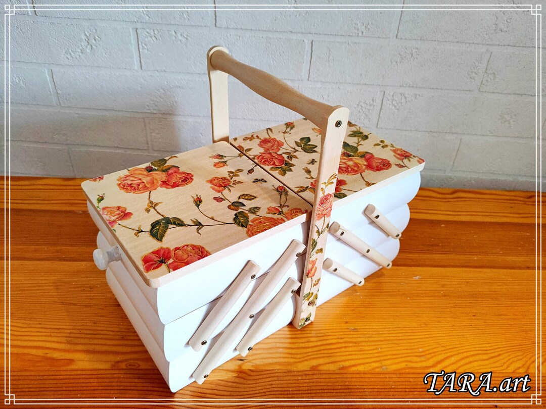 Decorative Sewing Box, Wooden Storage Box, Fold Out Box From Wood