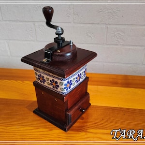 Manual coffee grinder, Coffee mill made from wood and porcelain, Coffee grinder, Handmade wooden and ceramic grinder for coffee beans