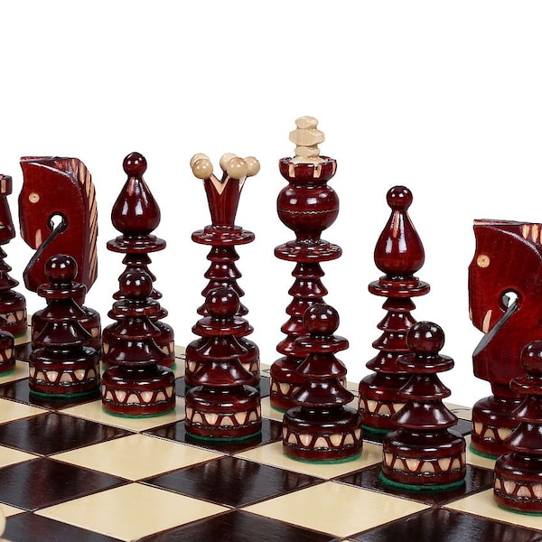 Jeu d’échecs en bois, Jeu en bois, Échecs faits à la main, Échiquier avec espace de rangement, Pièces d’échecs sculptées à la main en bois, Grand échiquier pliant