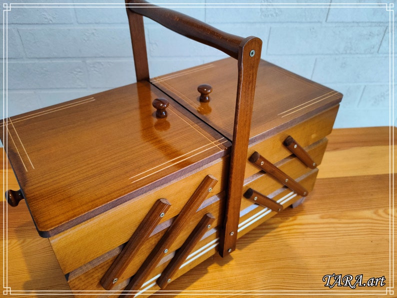 Large Sewing Box Wood Storage Box for Sewing Kit Fold Out Etsy