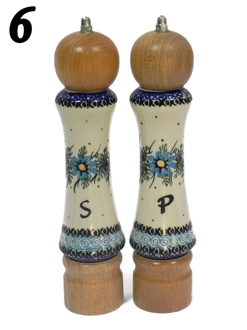 Set of salt and pepper mill made from wood and porcelain, Set of salt and pepper grinder, 2 pieces of handmade wooden and ceramic grinders image 6