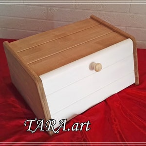 Simple bread box, bread box wood, vintage bread box, white and brown bread bin, minimalist kitchen storage, rustic bakery box, custom order