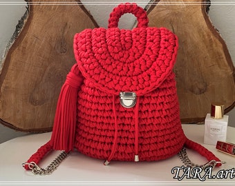 mochilas hechas mochilas tejidas a crochet para niÃ±os Mochila de crochet roja: mochila artesanal de hilo de camiseta