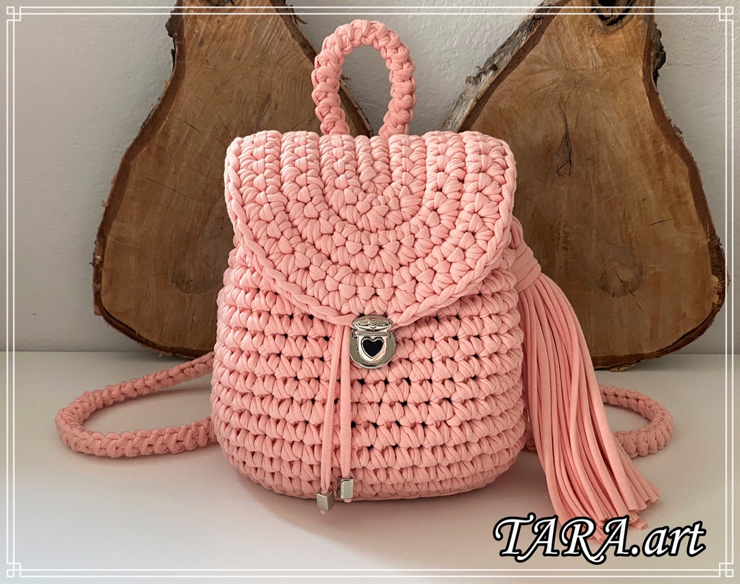 Premium Quality Crochet Todler Backpack / Tshirt Yarn Bag / Handmade Bag  for Kids / Crochet Backpack /hand Knitting Backpack 