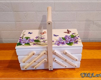 Cestino Da Cucito In Tessuto Con Vassoio - Organizzatore Per Ago, Filo E Accessori