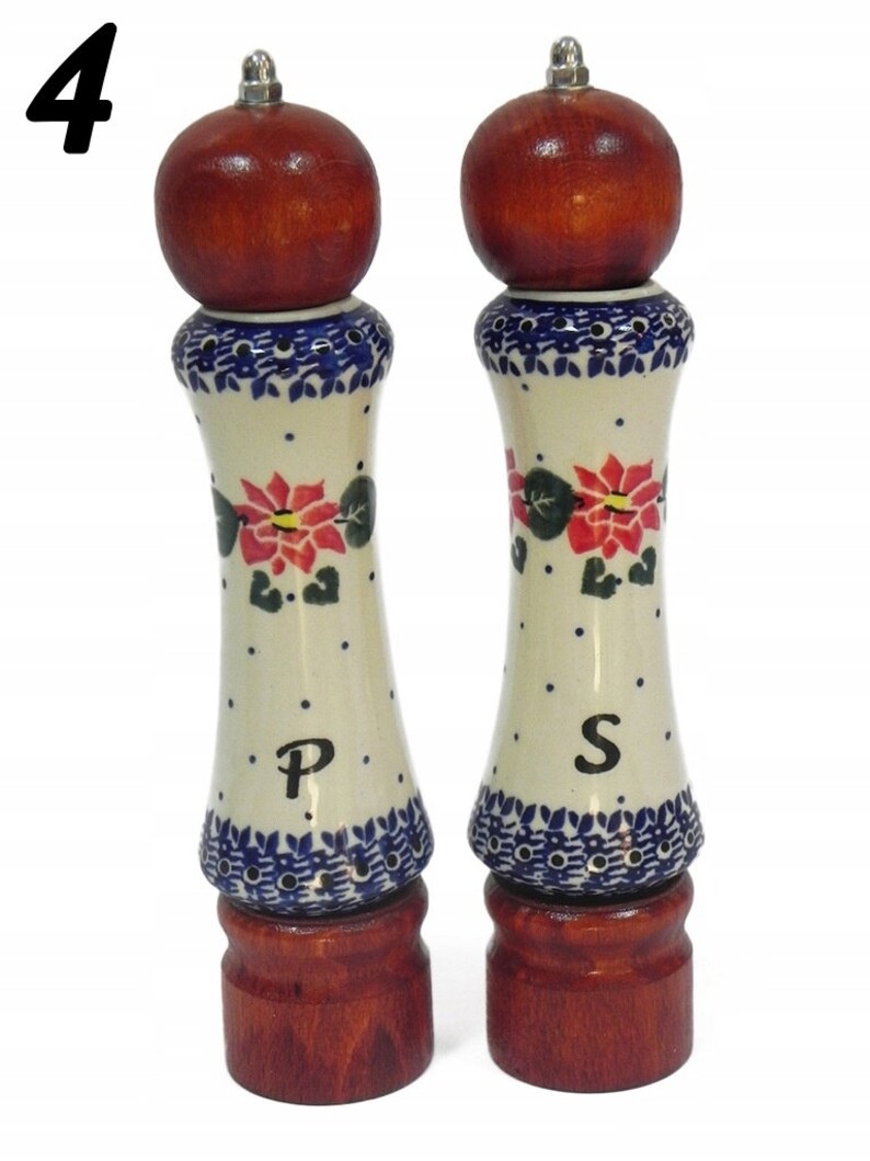 Set of salt and pepper mill made from wood and porcelain, Set of salt and pepper grinder, 2 pieces of handmade wooden and ceramic grinders image 4