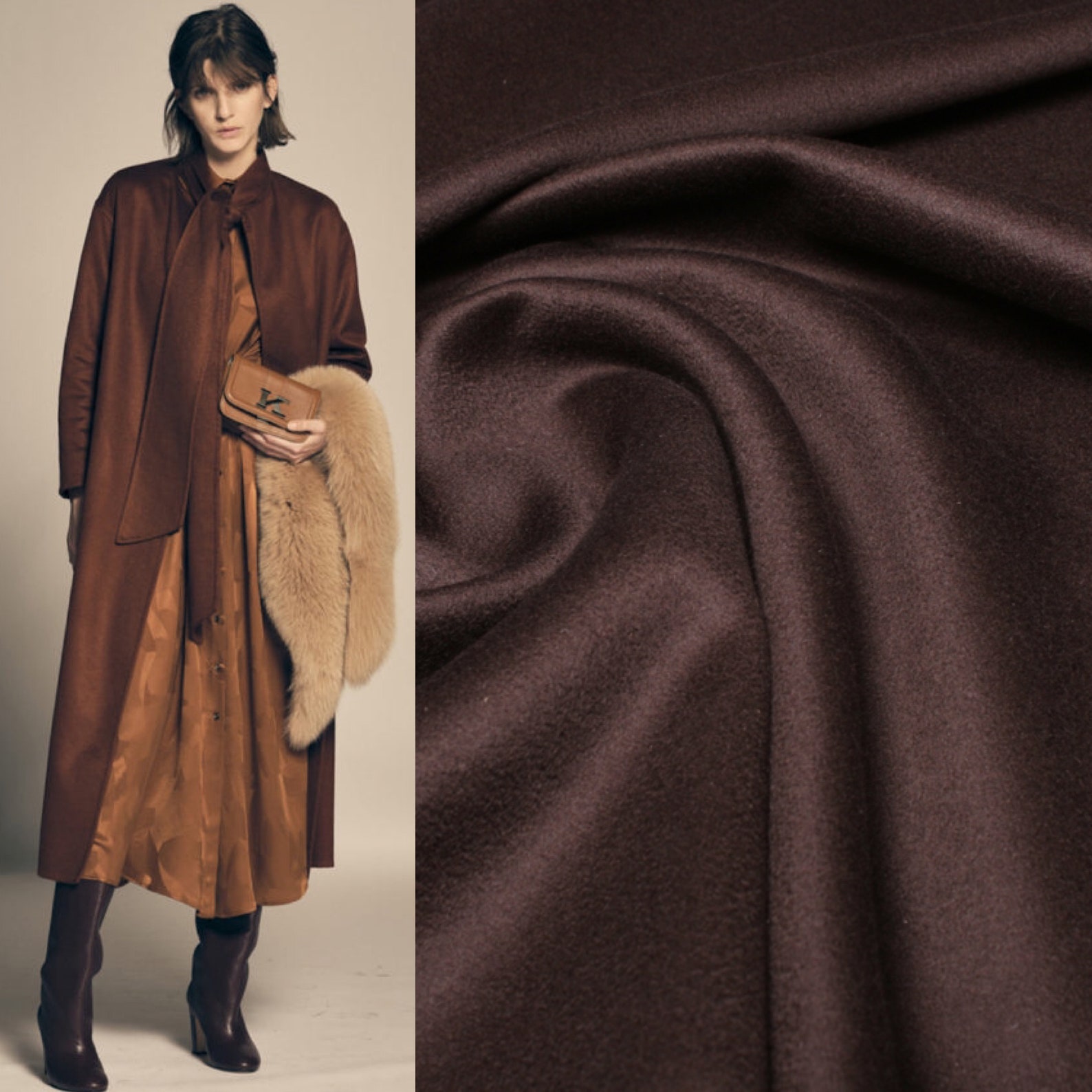 Colombo twolayer coat cashmere fabric in chocolate color Etsy