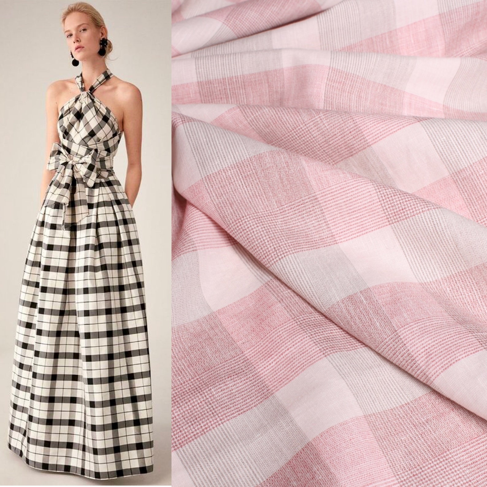 Linen dress fabric in graypink check ArM98 Linen fabric Etsy