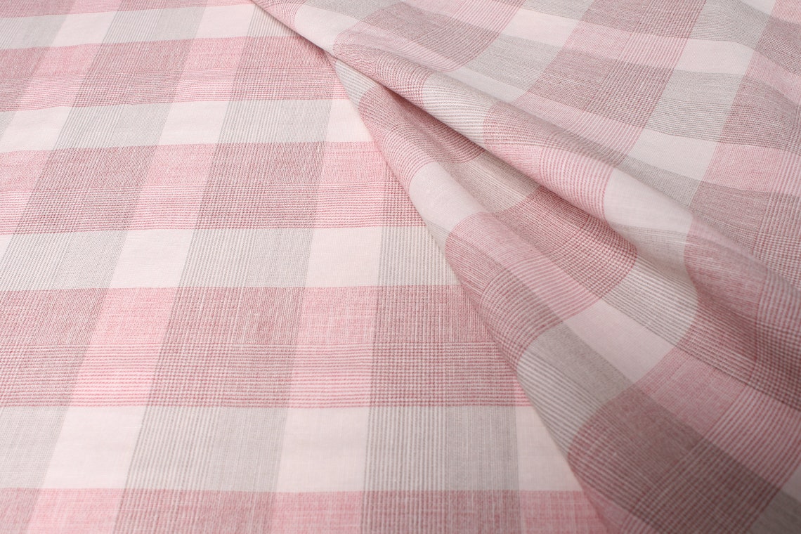 Linen dress fabric in graypink check ArM98 Linen fabric Etsy
