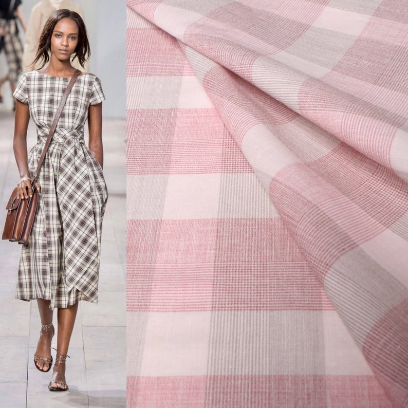 Linen dress fabric in graypink check ArM98 Linen fabric Etsy
