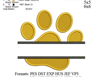 Split Paw Print embroidery machine, embroidery pattern,embroidery designs, No 616 ... 3 sizes