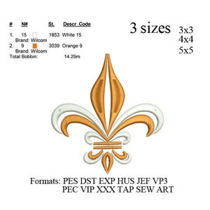 Fleur de lis borduurwerk machine. borduurwerk patroon, borduurwerk ontwerpen nr 319... 3 maten direct downloaden