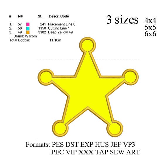 Sheriff star embroideryCowboy Applique designSheriff Badge Etsy