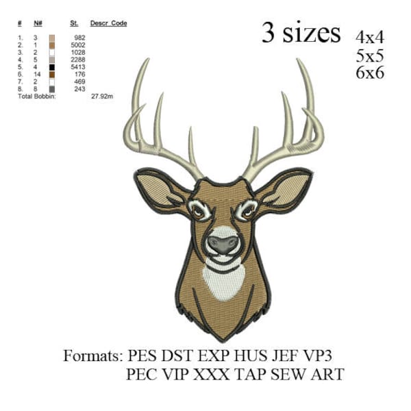 Deer head embroidery machine .Buck Deer embroidery pattern .Deer head, embroidery designs No 643