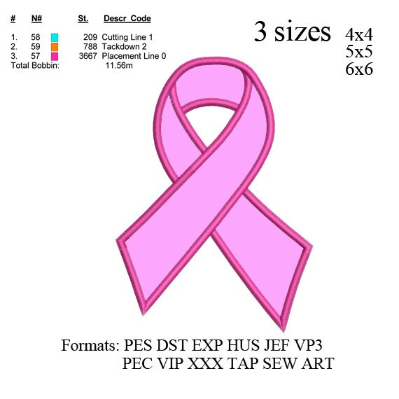 Cancer Ribbon Applique Embroidery Design Breast Cancer Etsy