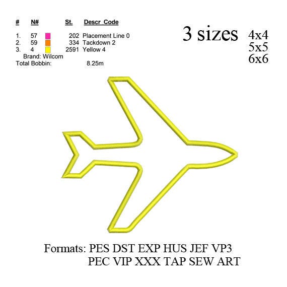 Airplane Applique Embroidery Machine Airplane Applique Etsy