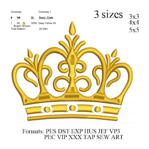 Crown embroidery design, Crown embroidery pattern 3 sizes No 698 , instant download