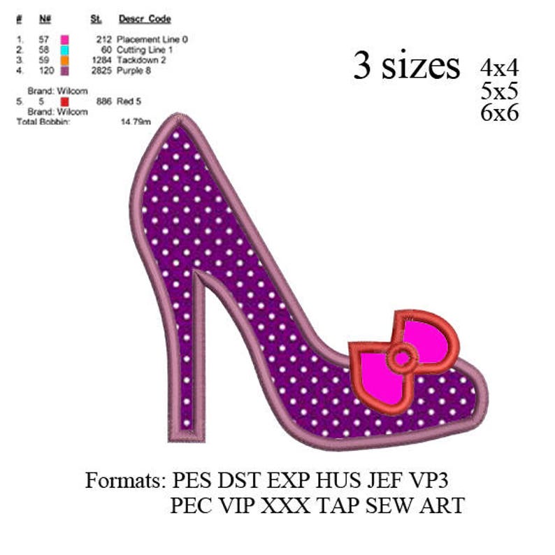 High Heel Applique Embroidery Machinehappy High Heel Applique Etsy