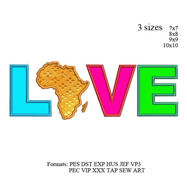 Eternal Love for Africa Applique Embroidery Design,Love for Africa Embroidery Applique embroidery pattern No 941... 3 sizes