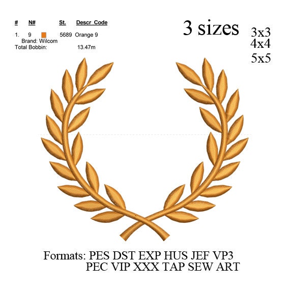Laurel Wreath Embroidery Design Crown 