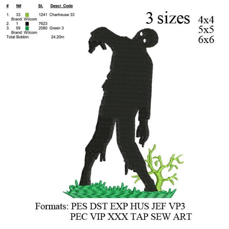 Zombie Embroidery Design Zombie Embroidery Pattern INSTANT Etsy
