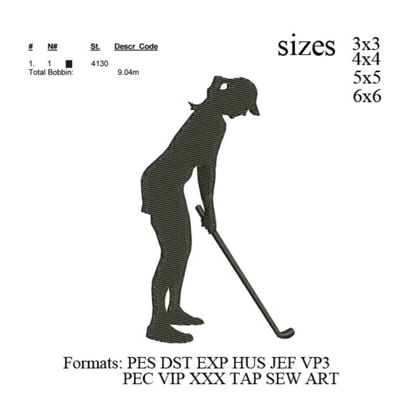 Female Golfer Embroidery Design. Female Golfer Silhouette. Etsy