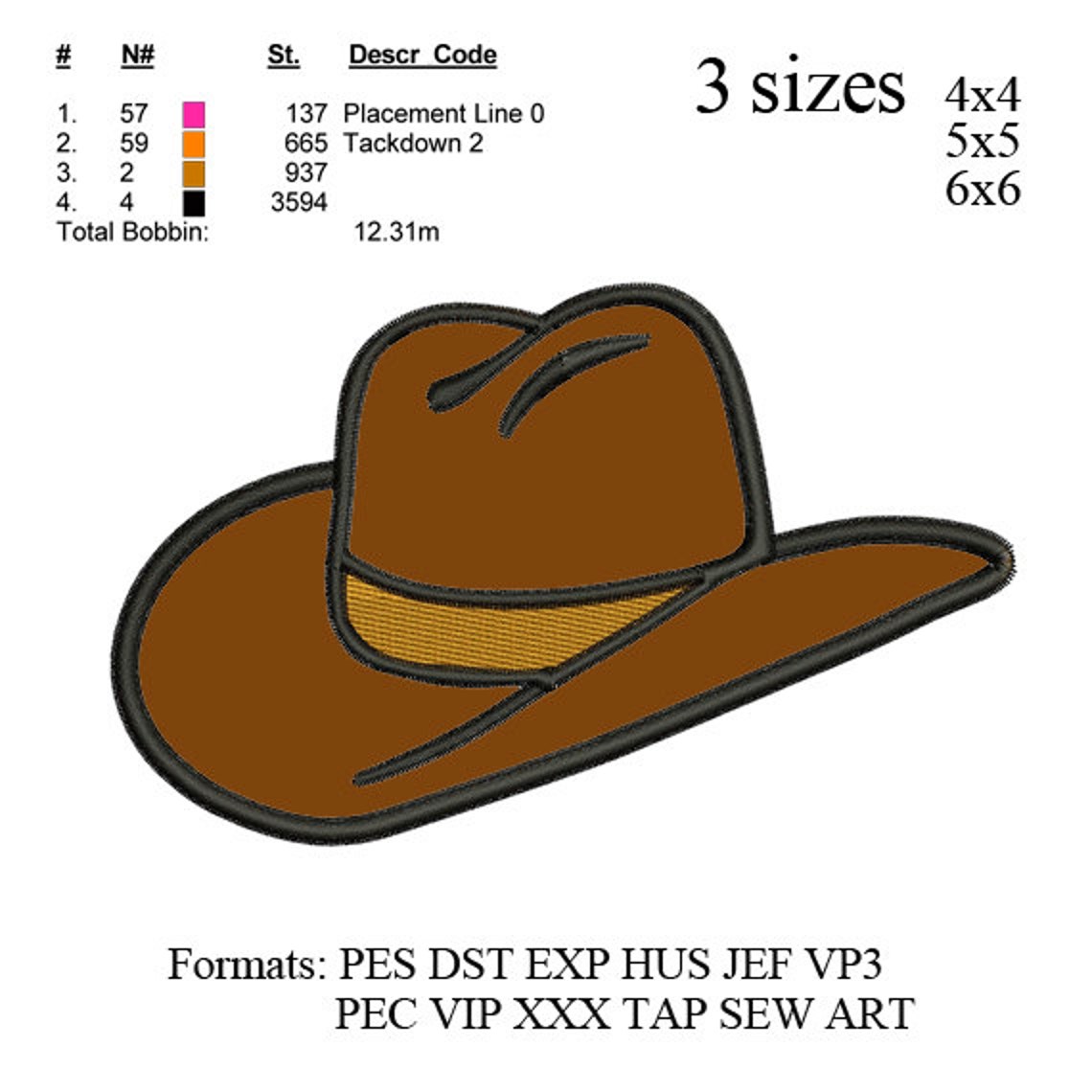 Cowboy Hat Applique Embroidery Designs INSTANT Download Etsy