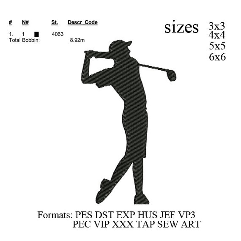 Golf Set Embroidery Designs . Golfer Embroidery Pattern Set Etsy