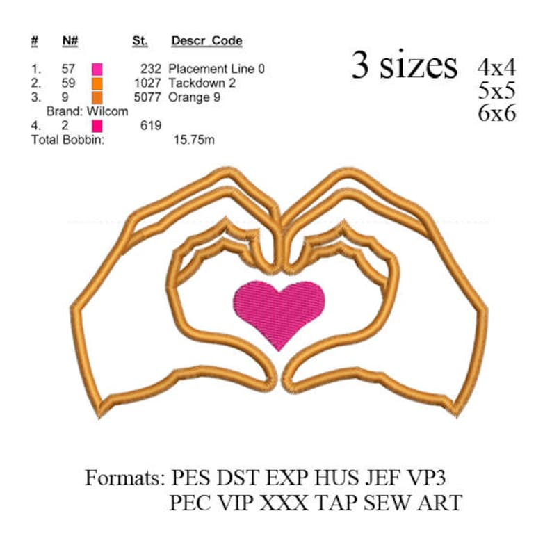 Heart hands applique embroidery machine hands making heart  etsy Heart hands applique embroidery machine hands making heart  etsy
