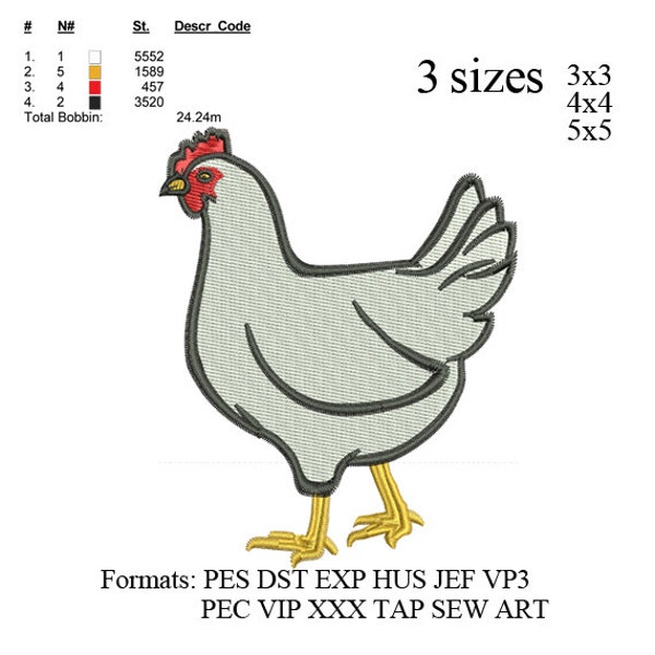 Machine à broder poulet, motif de broderie, broderie dessins N° 682