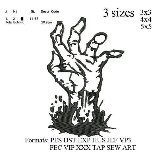 Zombie hand embroidery Design Zombie embroidery pattern Etsy