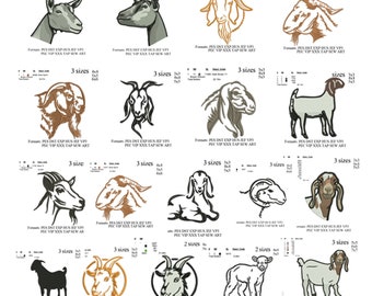 Goat set embroidery design,pack of 18 embroidery design motif de broderie chèvre, embroidery designs No 867 ...  3 sizes