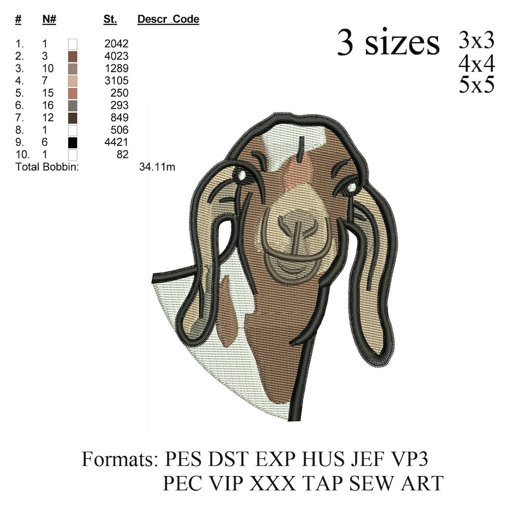 Boer Goat Head Embroidery Design,motif De Broderie Chèvre, Embroidery